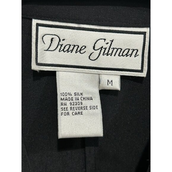 Diane Gilman Black Silk Shirt Cockatoo Tropical Bird Floral Print Sz Medium - Picture 6 of 10